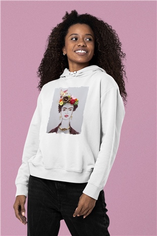Çiçek Frida Kahlo Baskı Kapüşonlu Sweatshirt