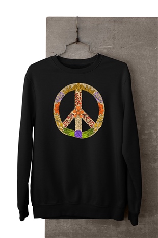 Çiçeklerden Oluşan Barış | Peace Sembölü Baskılı Sweatshirt