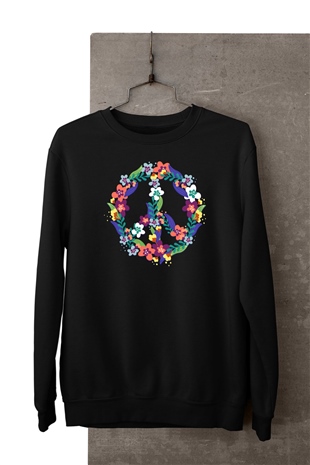 Çiçeklerden Oluşan Peace | Barış Sembolü Temalı Baskılı Sweatshirt