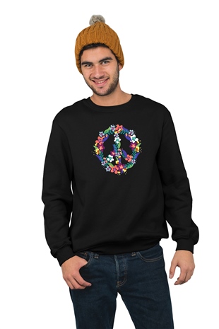Çiçeklerden Oluşan Peace | Barış Sembolü Temalı Baskılı Sweatshirt