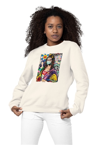 Covid ve Mona Lisa Temalı Baskılı Sweatshirt