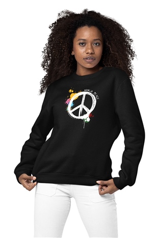 Dünyada Barış Temalı Baskılı Siyah Sweatshirt