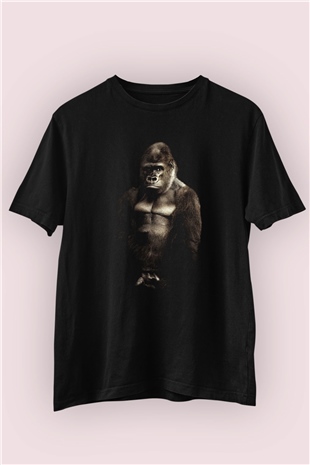 Goril Portresi Temalı Baskılı Tişört