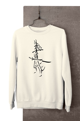Japonca Samuray Temalı Baskılı Sweatshirt