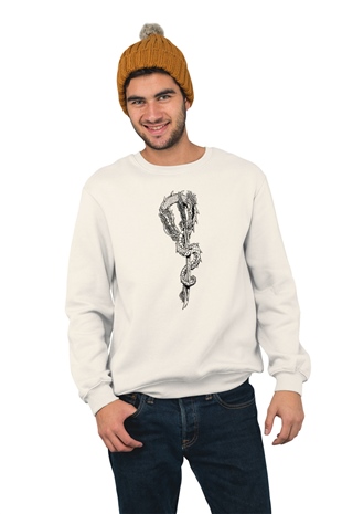 Kılıcı Koruyan Ejderha Baskılı Tasarım Sweatshirt