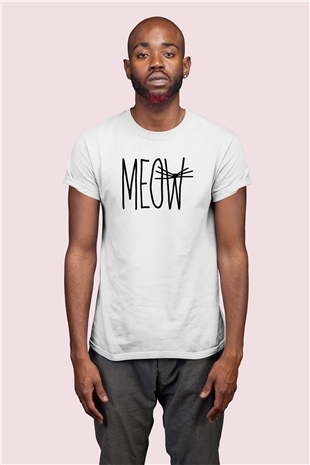 Meow Temalı Baskılı Beyaz Tişört