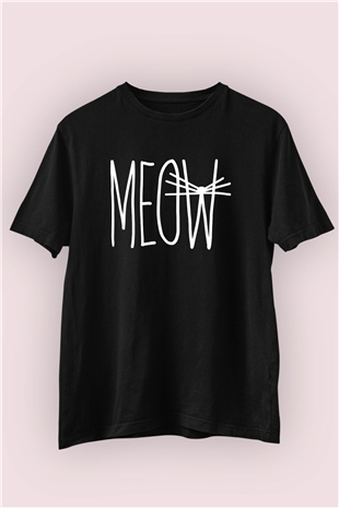 Meow Temalı Baskılı Siyah Tshirt