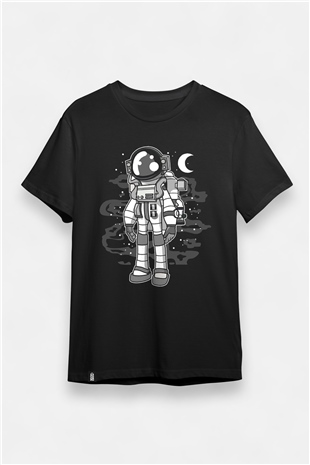 Ay ve Astronot İsimli Baskılı Siyah Tshirt
