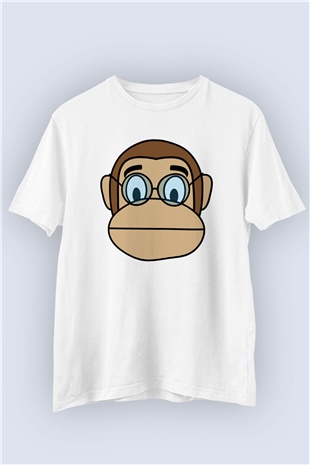 Unisex Gözlüklü Maymun Temalı Tasarım Tişört