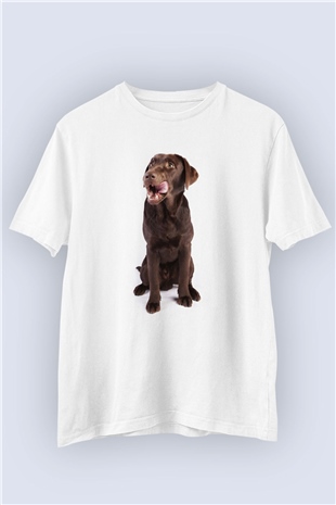 Unisex Kahverengi Köpek Temalı Baskılı Tişört
