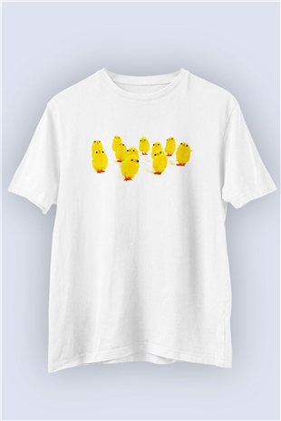 Unisex Peluş Civcivler Temalı Tasarım Tişört