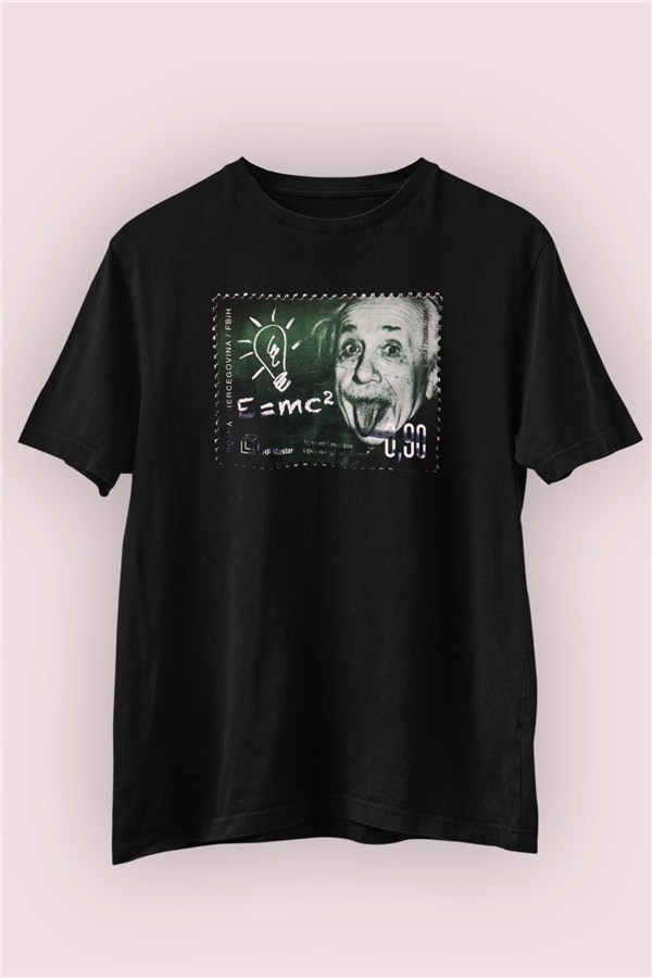 Albert Einstein Posta Pulu Baskılı Tshirt