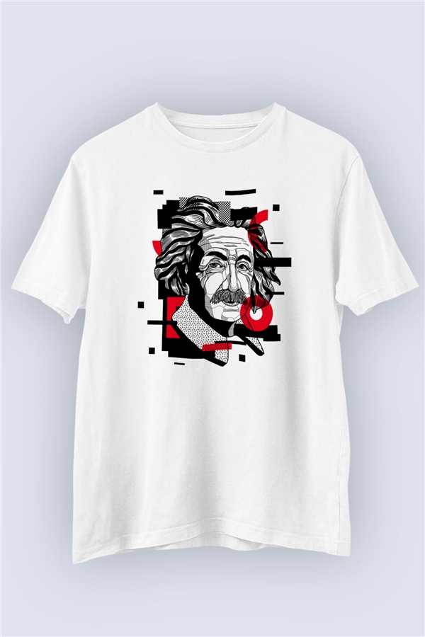 Albert Einstein Temalı Kolaj Art Baskılı Tshirt
