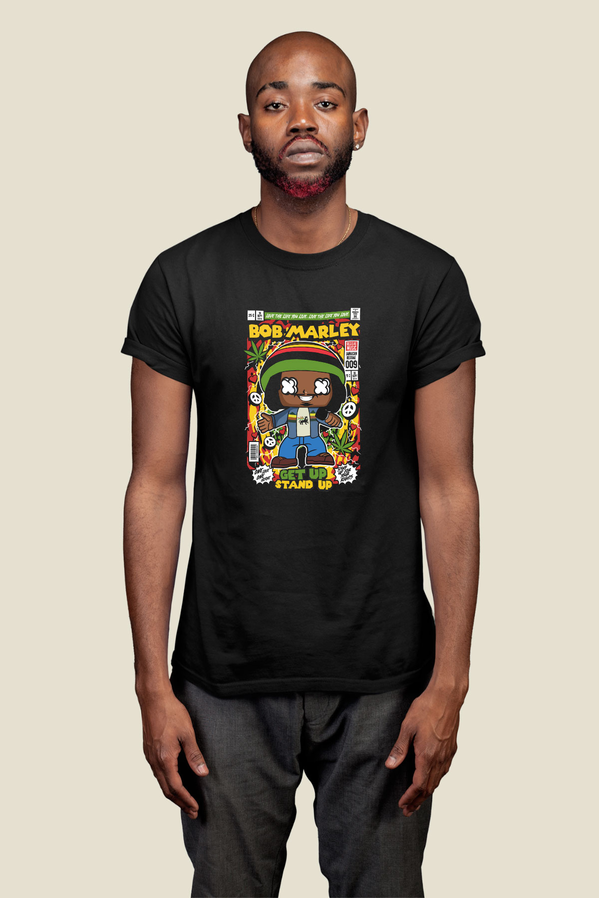 Bob Marley İsimli Baskılı Siyah Tişört - Maymuun.com'da