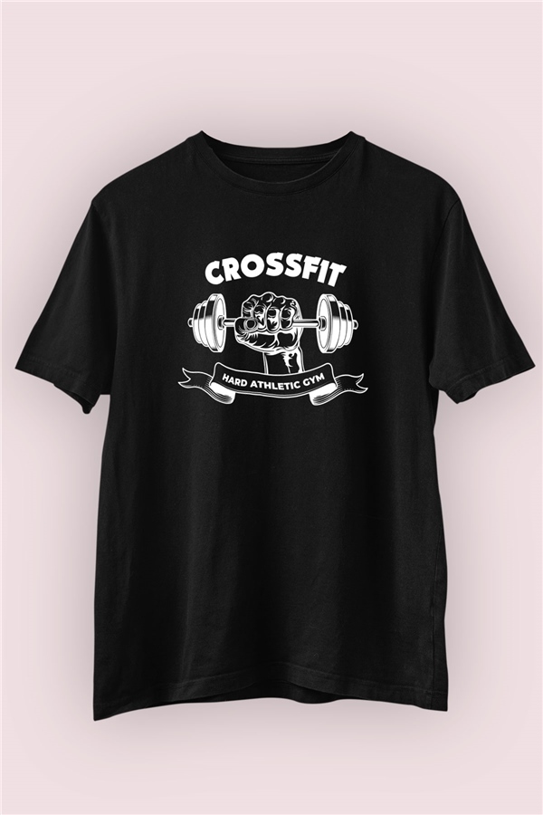 Crossfit Temalı Baskılı Siyah Tişört 