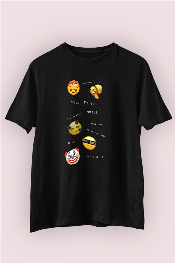 Emoji Desenli Baskılı Tişört 