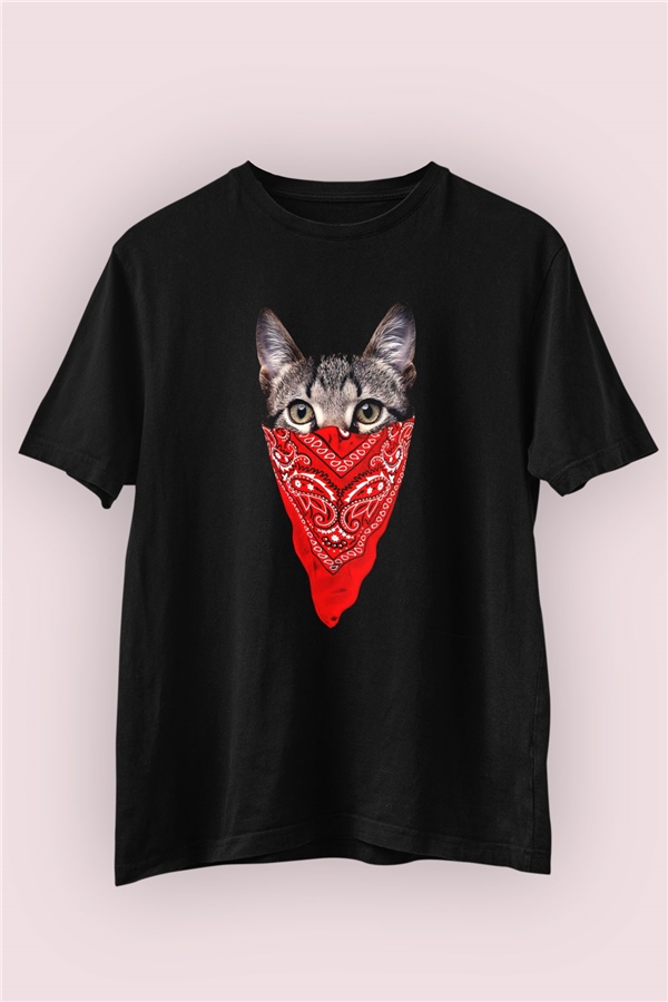 Gangster Maskeli Kedi Temalı Tişört 