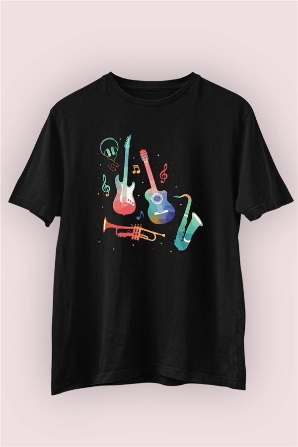 Gitarist Desenli Baskılı Tasarım Tişört