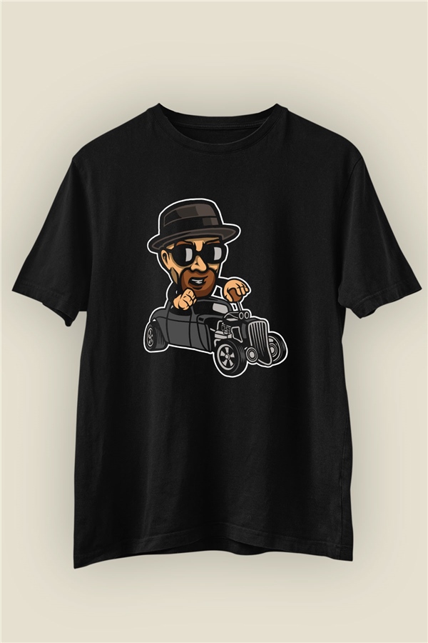 Heisenberg Hotrod İsimli Baskılı Siyah Tişört