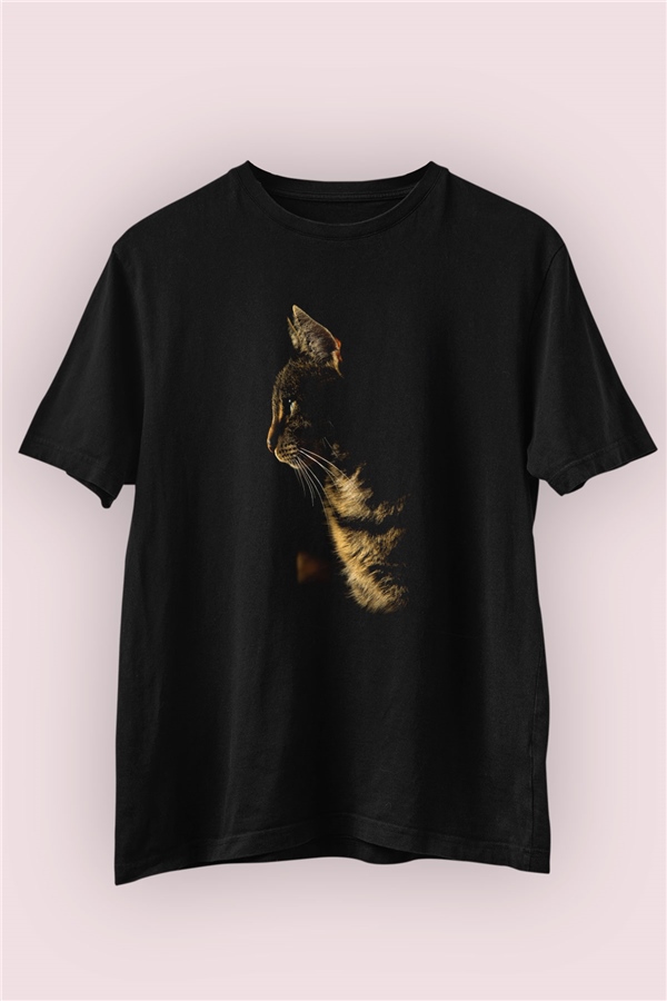 Karanlık Kedi Temalı Baskılı Tshirt