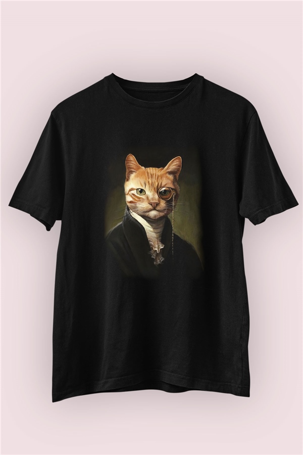 Kedi Temalı Manipülasyon Baskılı Tişört 