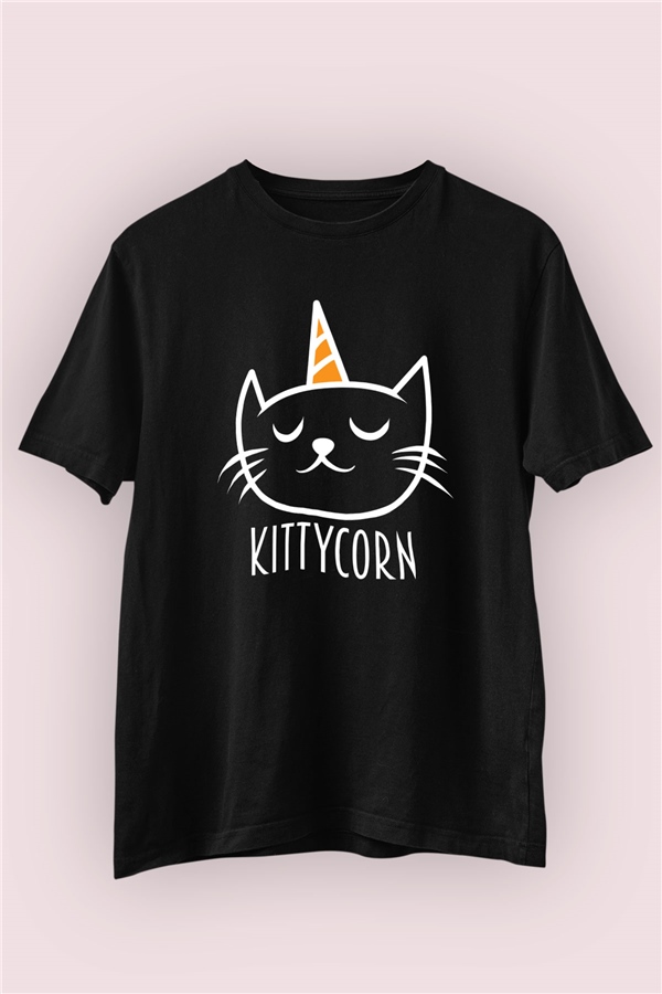 Kitycorn Temalı Baskılı Siyah Tshirt