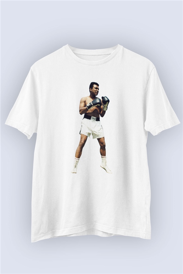 Muhammed Ali Temalı Baskılı Beyaz Tişört