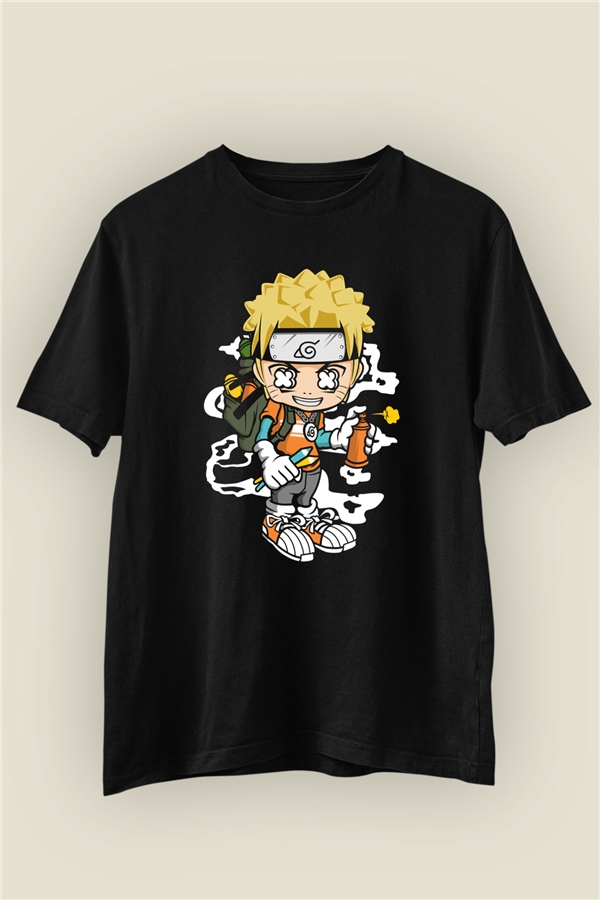 Naruto Bomber İsimli Baskılı Siyah Tshirt