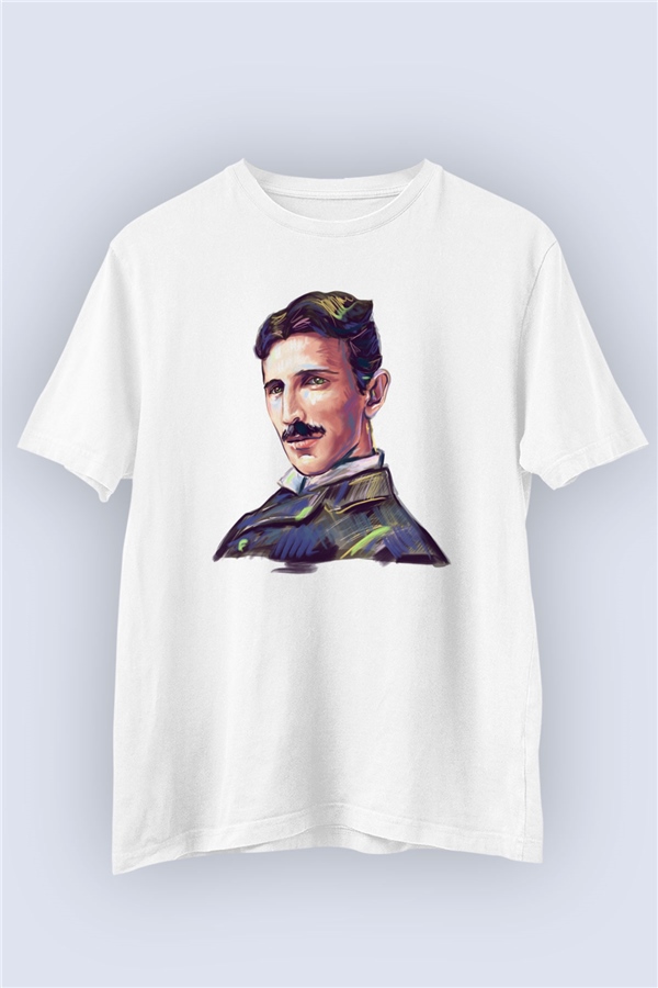 Nikola Tesla Portre Çizim Baskılı Tshirt