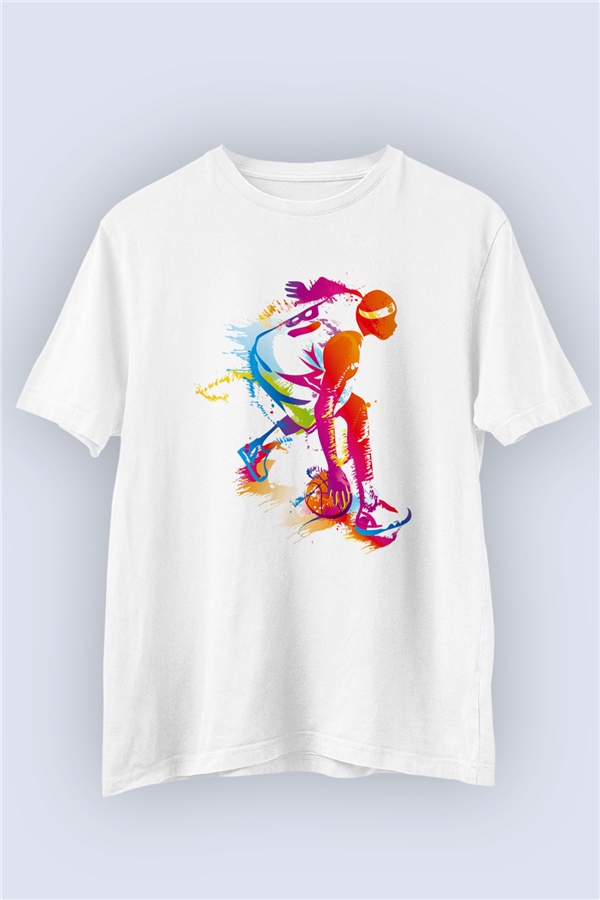 Renkli Basketbol Temalı Baskılı Tişört