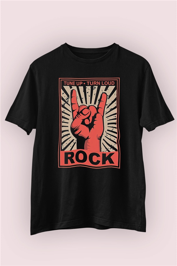 Retro Rock Simgesi Temalı Baskılı Tişört 