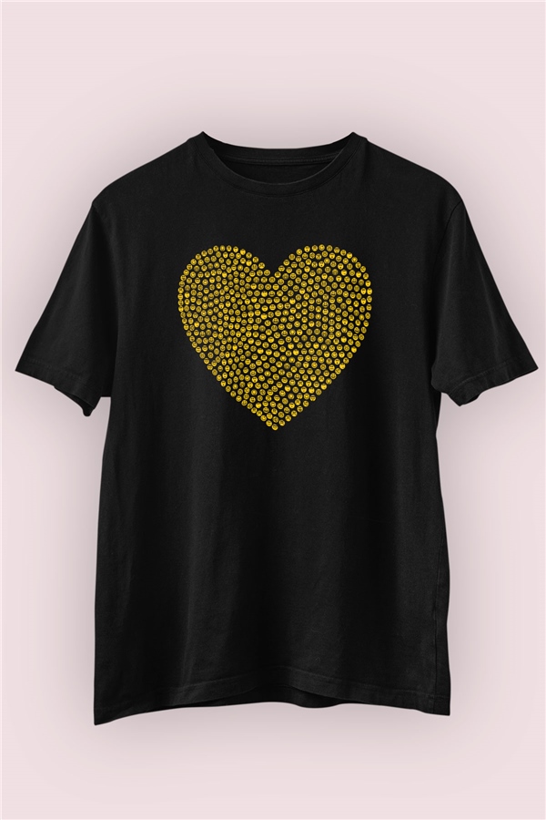 Sevgililer Günü Emoji Kalp Temalı Baskılı Tişört 