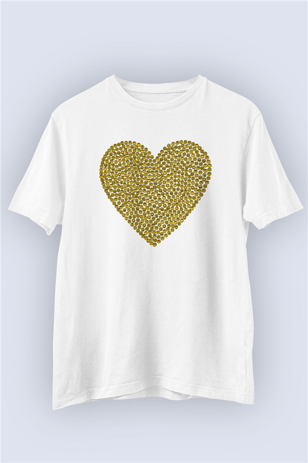 Sevgililer Günü Emojilerden Oluşan Büyük Kalp Temalı Baskılı Tişört
