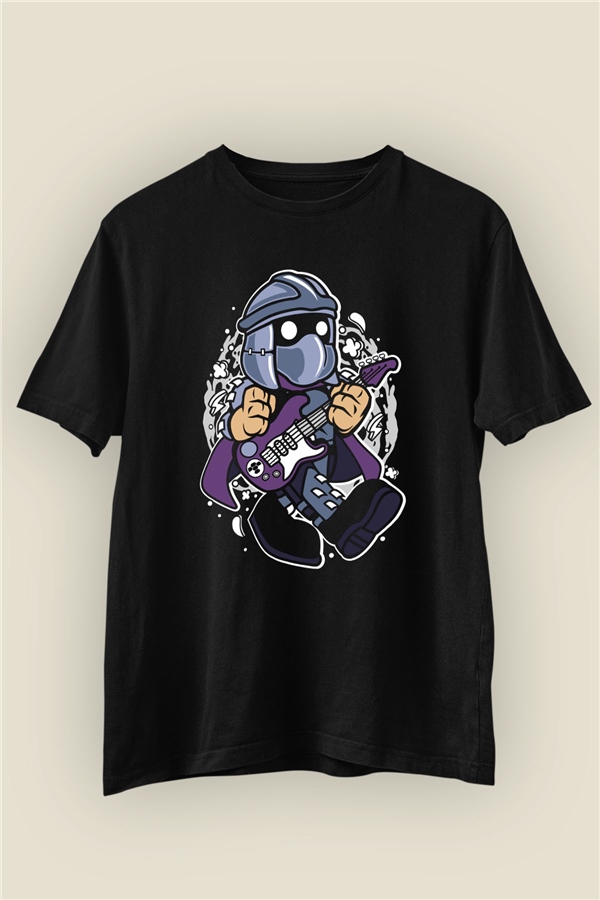 Shredder Rocker İsimli Baskılı Siyah Tshirt