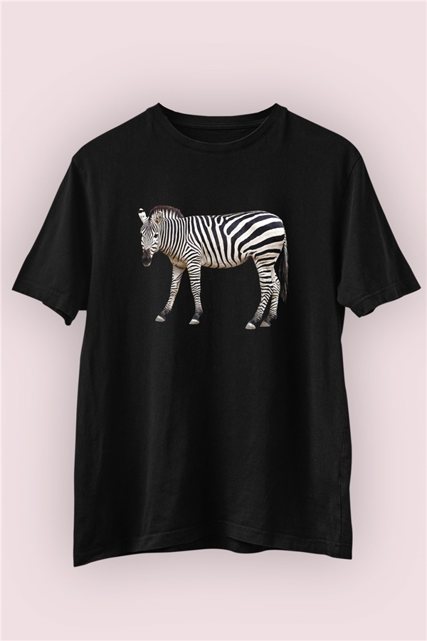 Siyah Beyaz Zebra Baskılı Tişört