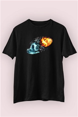 Ateş ve Su Boks Temalı Tasarım Tişört 