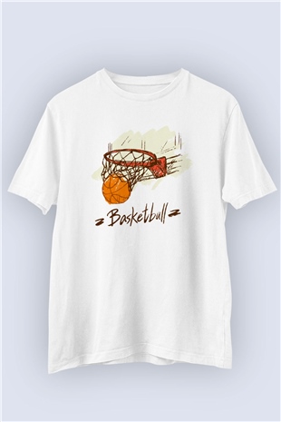 Basketbol Temalı Baskılı Beyaz Tshirt