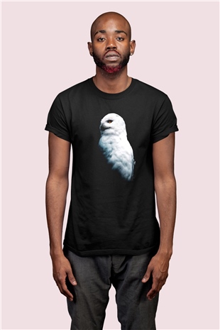 Beyaz Kuş Baskılı Tasarım Tişört