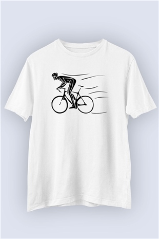 Bisikletçi Temalı Baskılı Tişört