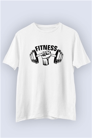 Fitness Temalı Baskılı Beyaz Tişört
