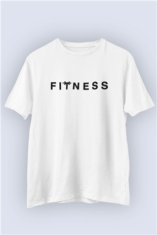 Fitness Temalı Baskılı Beyaz Tshirt