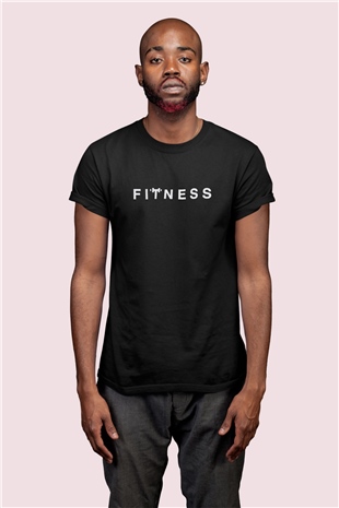 Fitness Temalı Baskılı Siyah Tshirt