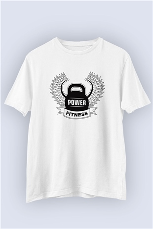 Güç ve Fitness Temalı Baskılı Beyaz Tişört