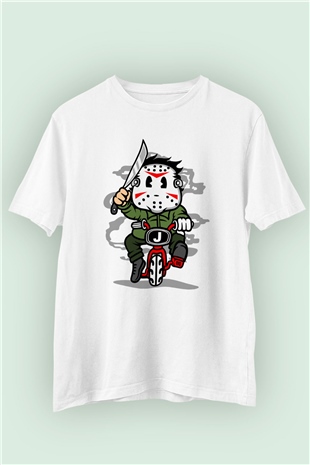 Jason Minibike İsimli Baskılı Beyaz Tshirt