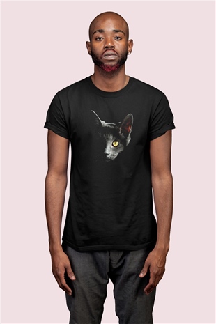 Kedi Portresi Temalı Baskılı Tshirt