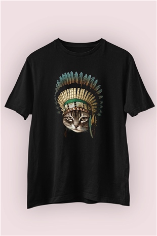 Kızılderili Kedi Baskı Tişört 