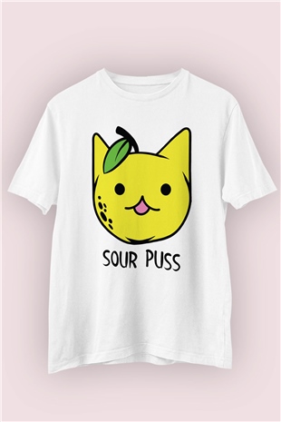 Limon Kedi Temalı Baskılı Tişört