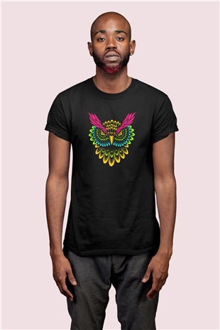 Mandala Baykuş Kafası Baskılı Tasarım Tişört