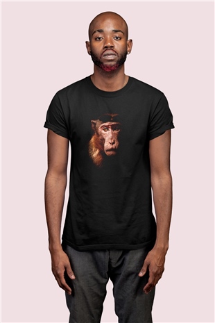 Maymun Temalı Baskılı Tişört 