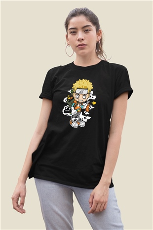 Naruto Bomber İsimli Baskılı Siyah Tshirt